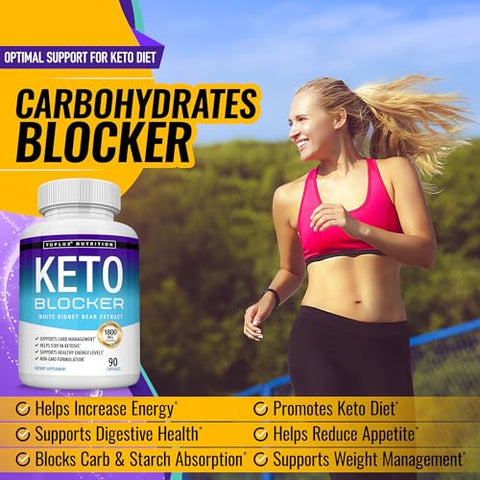 Keto Blocker Pills – Extrato de Feijão Branco 1800 mg – Cápsulas de 90 – Suporte à Dieta Keto – Natural Ketosis – Para Homens e Mulheres - Toplux