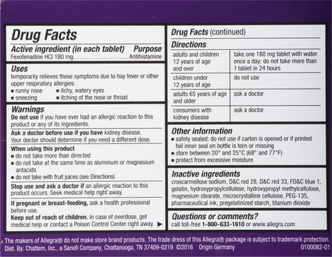 Adulto 24HR Gelcaps Antialérgico Não Sonolento, 60 Unidades, Alívio Rápido dos Sintomas de Alergia, 180 mg - Allegra