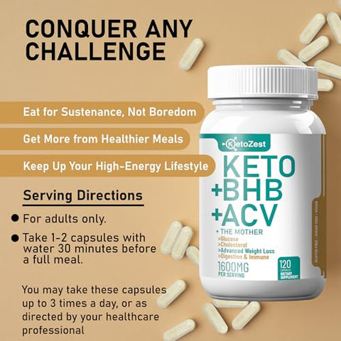 KetoZest - Keto ACV BHB Cápsulas 1600mg para Perda de Peso Avançada – Marca Líder em Emagrecimento