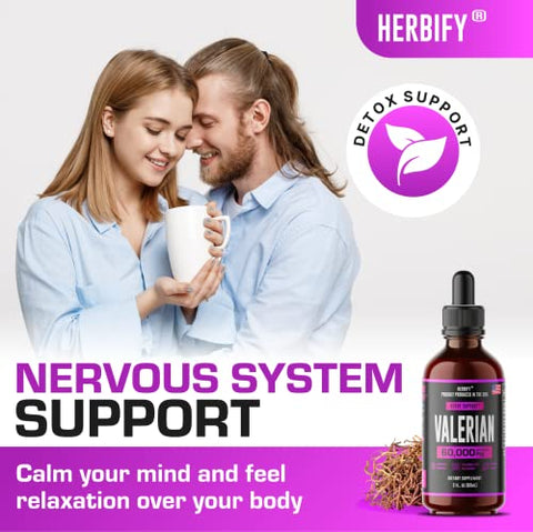 HERBIFY - Raiz de Valeriana – Suplemento Natural de Raiz de Valeriana – Tintura de Raiz de Valeriana – Suporte ao Sistema Nervoso – Vegano, Orgânico, 60 ml