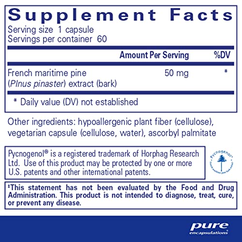 Pure Encapsulations - Pycnogenol 50 mg | Extrato de Casca de Pinheiro | Suporte à Função Cognitiva e Saúde Cardiovascular | 60 Cápsulas |