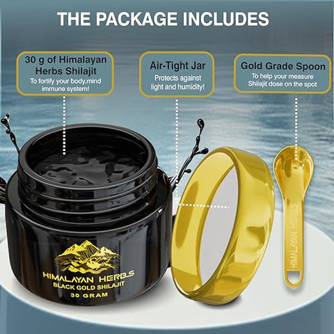 Himalayan Herbs - Shilajit Puro Himalaia Orgânico I 100% Resina de Shilajit Grau Ouro Secada ao Sol para Homens