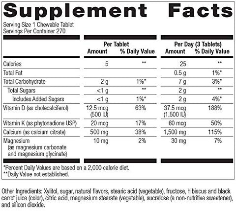 Cálcio Citrato Mastigável 500mg com Vitamina D3 para Pacientes de Cirurgia Bariátrica, Incluindo Bypass Gástrico e Gastrectomia Vertical, Baixo Açúcar – Cereja Silvestre - Bariatric Advantage