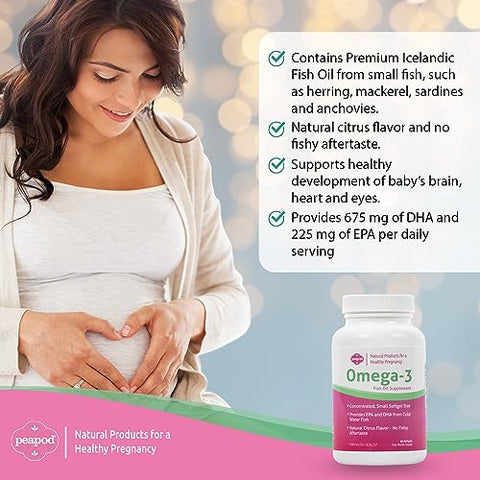 Peapod Ômega-3 Premium Óleo de Peixe Islandês para uma Gravidez Saudável, Rico em EPA, DHA e Ácidos Graxos para Função Cognitiva, Sabor Cítrico - Fairhaven Health