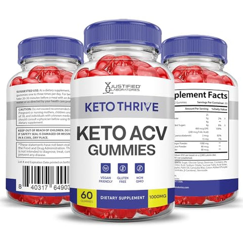 Justified Laboratories - (3 Pacotes) Keto Thrive Gomas de Keto ACV Fórmula Avançada 1000MG Keto Thrive Gomas de Keto Vinagre de Maçã Formuladas com Suco de Romã e Beterraba em Pó B12 Vegano Não GMO 180g