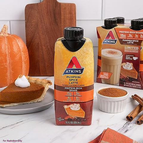 Pumpkin Spice Latte: 15g Proteína, 3g Carboidratos Líquidos, 1g Açúcar, Baixo Índice Glicêmico, Amigo do Keto, 12 Unidades - Atkins