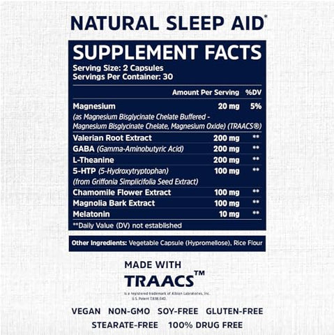 Hollis Nutrition - Sleep Fairy – Aid Natural para Dormir | Melatonina 10mg, L-Teanina, 5-HTP, Raiz de Valeriana, GABA, Magnésio, Camomila | Comprimidos Naturais para Dormir | Suplemento Não Viciante | Vegano