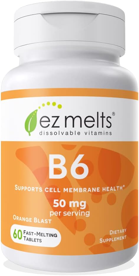 Vitamina B6 50 mg Dissolvível, Sem Açúcar, 1 Mês de Fornecimento – Comprimidos Fáceis de Tomar - EZ Melts
