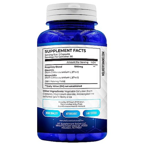 Diosmin Hesperidina 1000mg – 180 Cápsulas – Suplemento de Diosmina e Hesperidina – Auxilia na Circulação Saudável, Veias, Capilares - We Like Vitamins