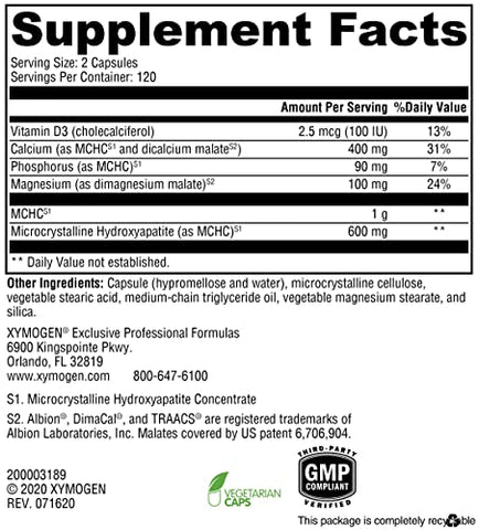 Ossopan MD – Fortalece os Ossos – Suplemento de Cálcio com Hidroxiapatita Microcristalina, Fósforo, Vitamina D3 e Magnésio Malato (240 Cápsulas) - XYMOGEN