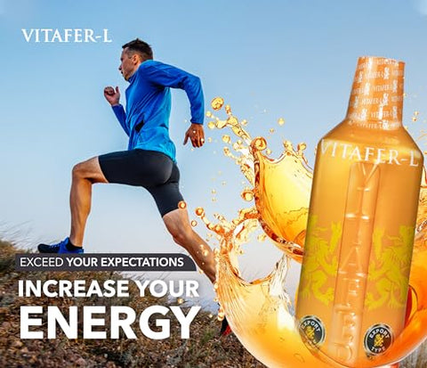 Energético Líquido para Homens e Mulheres contra Fadiga e Cansaço – 3 Frascos (500ml) + 6 Sachês (10ml – 0,33g) - Vitafer-L Gold