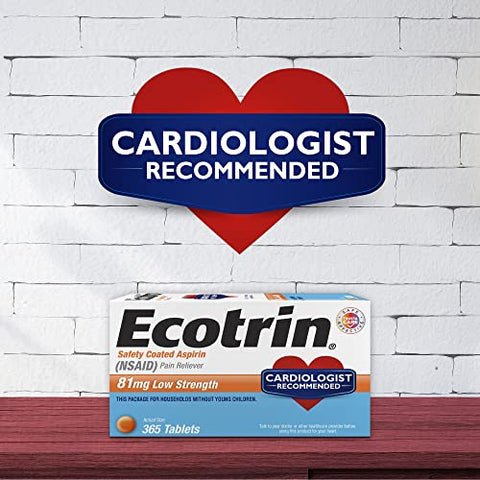 Low Strength Aspirina 81mg, 365 Comprimidos Revestidos para Segurança - Ecotrin