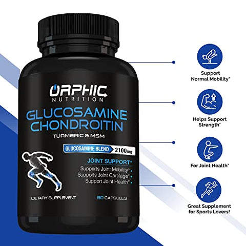 Glucosamina Condroitina MSM 2100MG (90 Cápsulas) – Suporte para Articulações para Homens - ORPHIC NUTRITION