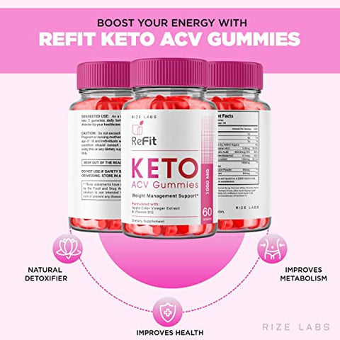 rize labs - (5 Pacotes) Gomas Refit Keto – Refit Keto ACV Gomas para Perda de Peso Avançada Refit Keto Gomas com Vinagre de Maçã Suplemento Barriga Extra Forte Gomitas (300 Gomas)
