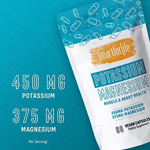 Smart for Life - SMART FOR LIFE Suplemento de Potássio e Magnésio – Complexo de Magnésio de Alta Absorção – 90 Cápsulas Veganas – Suplemento de Magnésio e Potássio para Saúde Vascular, Magnésio para Pernas