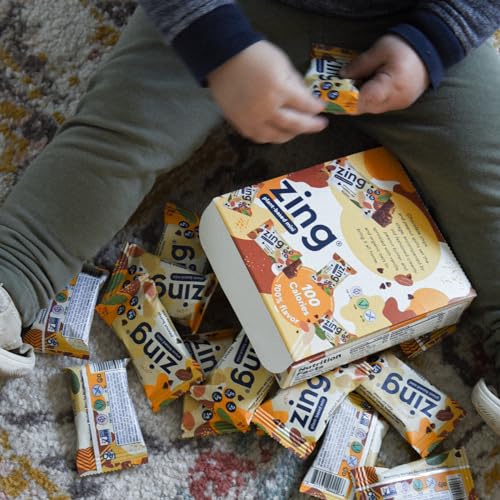 Barras de Proteína Infantil Peanut Butter Chocolate Chip, Sem Glúten, 100 Calorias, Mini Barras com Alto Teor de Proteína, Nutrição Vegana, Proteína à Base de Plantas Livre de Laticínios, Kosher, Baixo - Zing