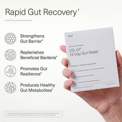 DS-01 14 Day Gut Reset – Prebiótico e Probiótico (28 Cápsulas) – 53,6 Bilhões de AFU – Saúde Digestiva, Saúde Intestinal e Recuperação Rápida do Intestino – Probióticos Multi-Cepas para Mulheres - Seed