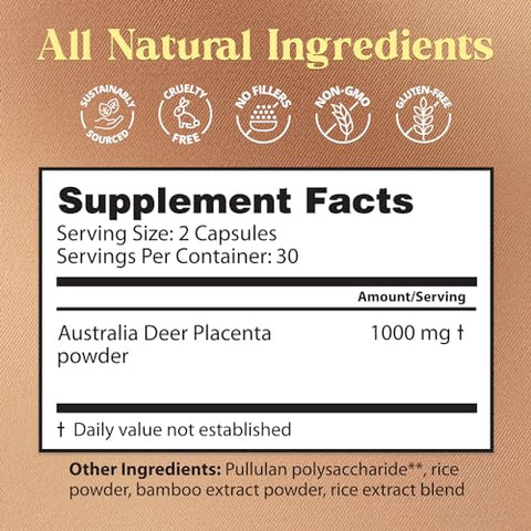 Cápsulas de Placenta de Veado Dragon Herbs | Suplemento de Placenta de Veado para Apoiar Rejuvenescimento, Regeneração e Produção de Sangue | Ingredientes Naturais, Não-OGM (60 Cápsulas, 500 mg)