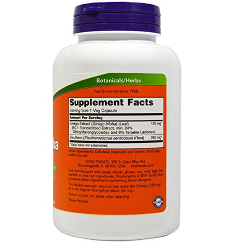 NOW Foods - Ginkgo Biloba 120mg 200 VegiCaps – Embalagem Dupla | Marca Ginkgo Biloba | Comprimidos Vegetais | 240 Cápsulas