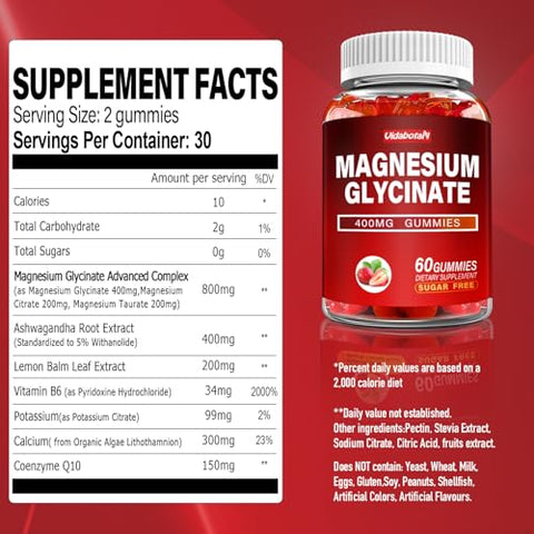 vidabotan - Magnesium Glycinate Gummies 400mg com Ashwagandha, Melissa e CoQ10 para Suporte Energético