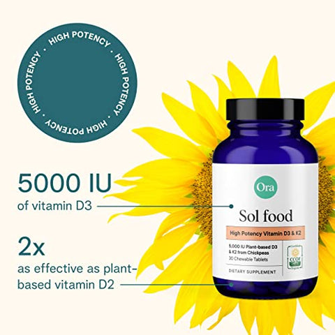 Vitamina D3 5000UI K2 – Vitamina D Vegana de Líquen e K2 de Grão-de-bico para Saúde Óssea, Suporte Imunológico - Ora Organic