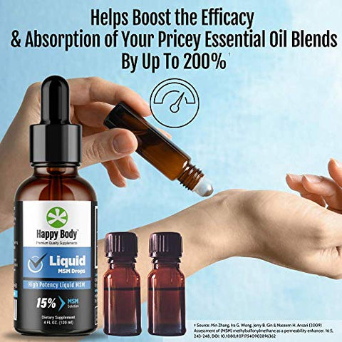 HAPPY BODY - Gotas de MSM Líquido com o Maior Teor de MSM em um Suplemento Líquido de MSM. Ideal para Uso Oral