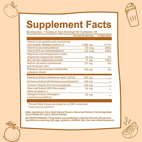Suplemento de Suporte Imunológico em Pó – Reforço para a Imunidade – Superfood Vegano – Sabugueiro, Cúrcuma, Vitamina C e Vitamina B12 em Pó – Não-OGM – 100g - GOBIOTIX