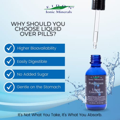 Eidon Ionic Minerals - Eidon – Suplemento Líquido de Potássio em Gotas de Cloreto de Potássio, Eletrólito Essencial para a Função Celular, Minerais Iônicos Bioativos, 100% Natural, Sem Conservantes ou Aditivos – 30ml