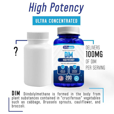 DIM 100mg 200 Cápsulas – Suprimento de 200 Dias – Suplemento Diindolylmethane DIM para Suporte aos Níveis Saudáveis de Estrogênio e Hormônios - We Like Vitamins