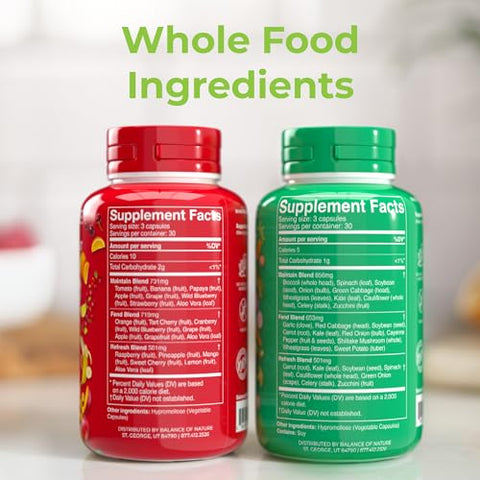 Fruits and Veggies – Suplemento Alimentar com Frutas e Vegetais Superfoods para Mulheres, Homens e Crianças – 90 Cápsulas de Frutas, 90 Cápsulas de Vegetais – 1 Conjunto - Balance of Nature
