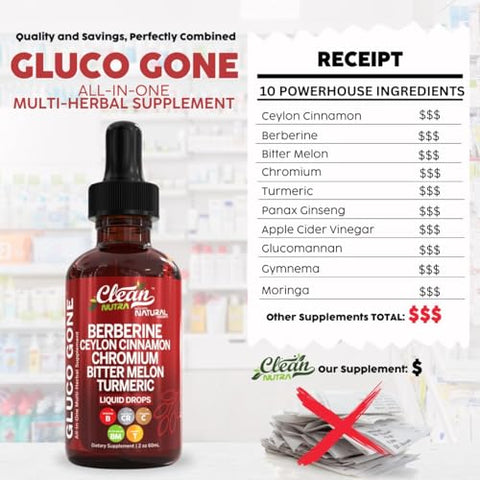 Clean Nutraceuticals - Suplemento Líquido de Canela Ceylon Orgânica com Berberina, Extrato de Melão Amargo, Glucomanano, Gymnema, Cromo, Cúrcuma, Ginseng Panax Orgânico, Vinagre de Maçã