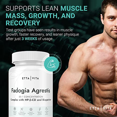 Etta Vita - Fadogia Agrestis Orgânica 600mg para Suporte Natural de Testosterona (2X Mais Puro – 3X Mais Absorvente) Aprovado por Atletas – Auxilia no Crescimento Muscular