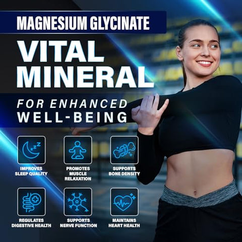 Benevolent Nourishment - Cápsulas de Magnésio Glicinato Premium 500mg Fórmula de Alta Absorção Quelato Glicinato Amortecido para Apoiar Digestão, Osso, Sono