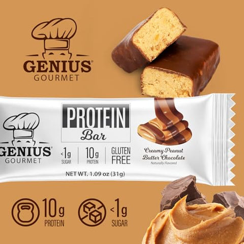 Barra de Proteína, Chocolate com Manteiga de Amendoim, Snack Keto, Baixo Carboidrato, Baixo Açúcar | Genius Gourmet - Genius Gourmet