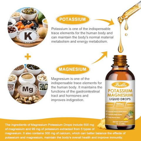 Bunkka - Suplemento de Potássio e Magnésio – Complexo de Magnésio de Alta Absorção 500mg