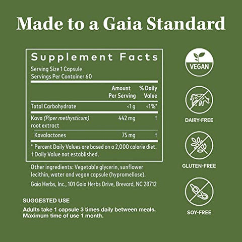 Kava Root – Alivia o Estresse e Promove o Relaxamento Natural – 60 Cápsulas Líquidas Veganas de Kava Nobre (20 Dias) - Gaia Herbs