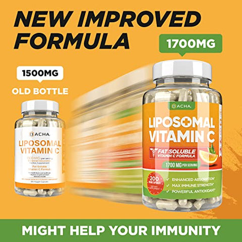 Vitamina C Lipossomal Natural – 1700mg, 200 Cápsulas, Sistema Imunológico - DACHA