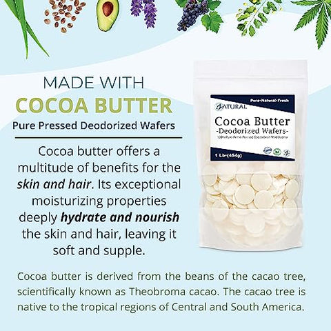 Manteiga de Cacau Crua Desodorizada Grau Alimentício | 100% Pura-Primeira Pressão | Base para Loção DIY, Creme Corporal, Gloss Labial. (16 Ounce Wafers Desodorizados) - Zatural
