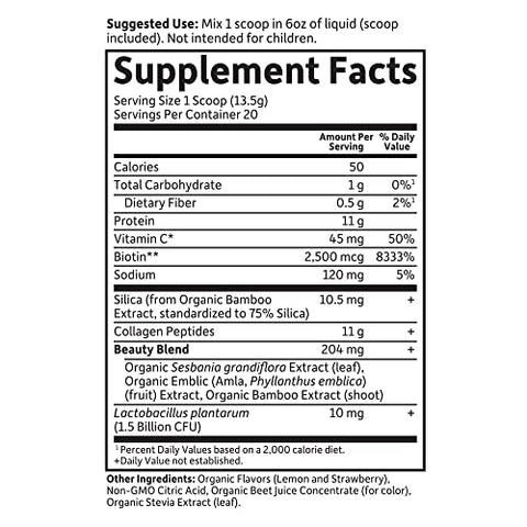 Collagen Beauty Grass Fed – Morango Limonada, 20 Porções – Pó de Peptídeos de Colágeno para Cabelo, Pele e Unhas – Proteína de Colágeno Hidrolisada - Garden of Life