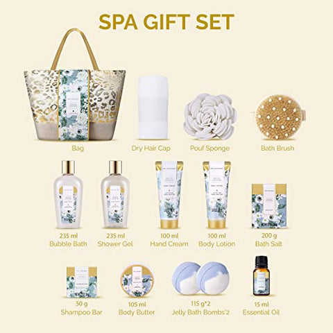 spa luxetique - Spa Luxetique – Kit de Presente de Spa para Mulheres, 15 peças de Luxo com Bombas de Banho, Creme para as Mãos e Bolsa, Presentes de Aniversário para Mulheres, Dia dos Namorados
