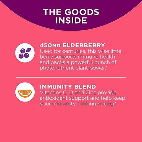 Gummies de Sabugueiro Extra Forte, Suporte Imunológico, 450mg de Sabugueiro, Vitamina C, D e Zinco, Berry – 60 Unidades - OLLY