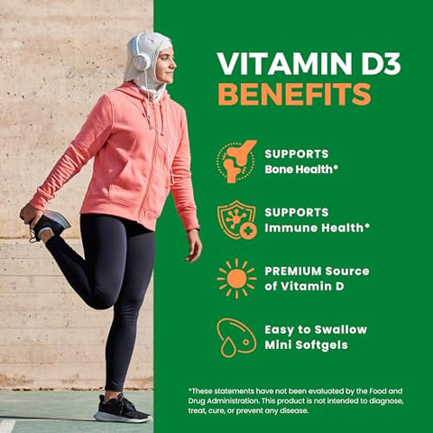 Zaytun Vitamins - Zaytun Halal Vitamina D3 5000 UI, 180 Mini Softgels, Suporte para ossos, Função muscular saudável