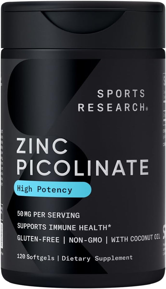 Zinco Picolinato 50mg com Óleo de Coco Orgânico | Suplemento de Zinco Altamente Absorvível para uma Imunidade Saudável - Sports Research