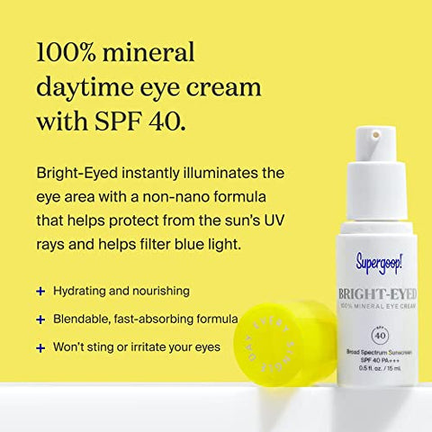 Creme para os Olhos Bright-Eyed 100%% Mineral, 15 ml – FPS 40 PA Hidratante - Supergoop!