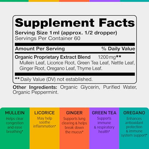 IQ BIOLOGY - Gotas de Mullein para os Pulmões – Mullein Leaf Nettle Leaf Extrato Orgânico Certificado pelo USDA – Limpeza dos Pulmões e Suporte Respiratório – Suporte Respiratório e Imunológico