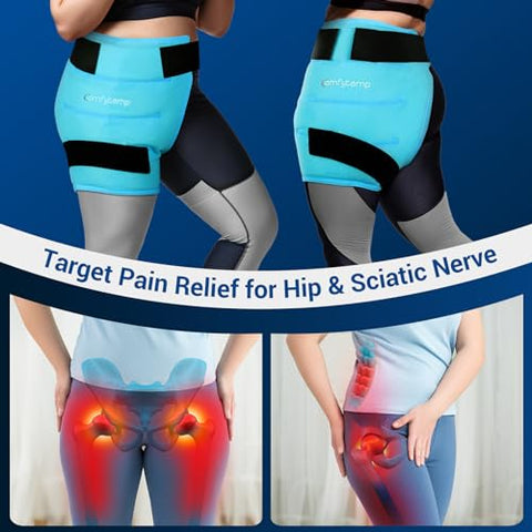 Envoltório de Gelo para Quadril Comfytemp Grande para Ciática, Substituição de Quadril, Fratura, Alívio da Dor, Elegível para FSA HSA, Gel Reutilizável para Lesões, Suporte de Compressão Fria para Quadril Físico