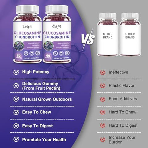 Catfit - Gummies de Glucosamina e Condroitina, Suplemento Extra Forte para Suporte à Saúde das Articulações com MSM