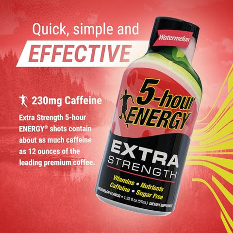 Shot Extra Strength Melancia 30 Pack – Energético de 5 horas com sabor de melancia, embalagem com 30 unidades - 5-hour ENERGY