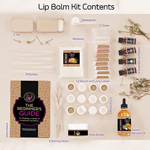 DilaBee - Kit para fazer bálsamo labial CraftZee – Kit de brilho labial DIY com base de cera de abelha natural, manteiga de karité, óleo de amêndoa doce, óleos essenciais, tubos e potes