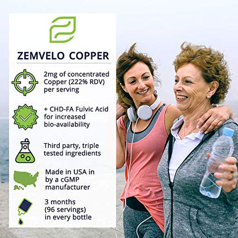 Zemvelo - Cobre Quelato Iônico Líquido | Elixir Natural para Tecido Conjuntivo Saudável | Cabelos, Pele e Unhas Saudáveis
